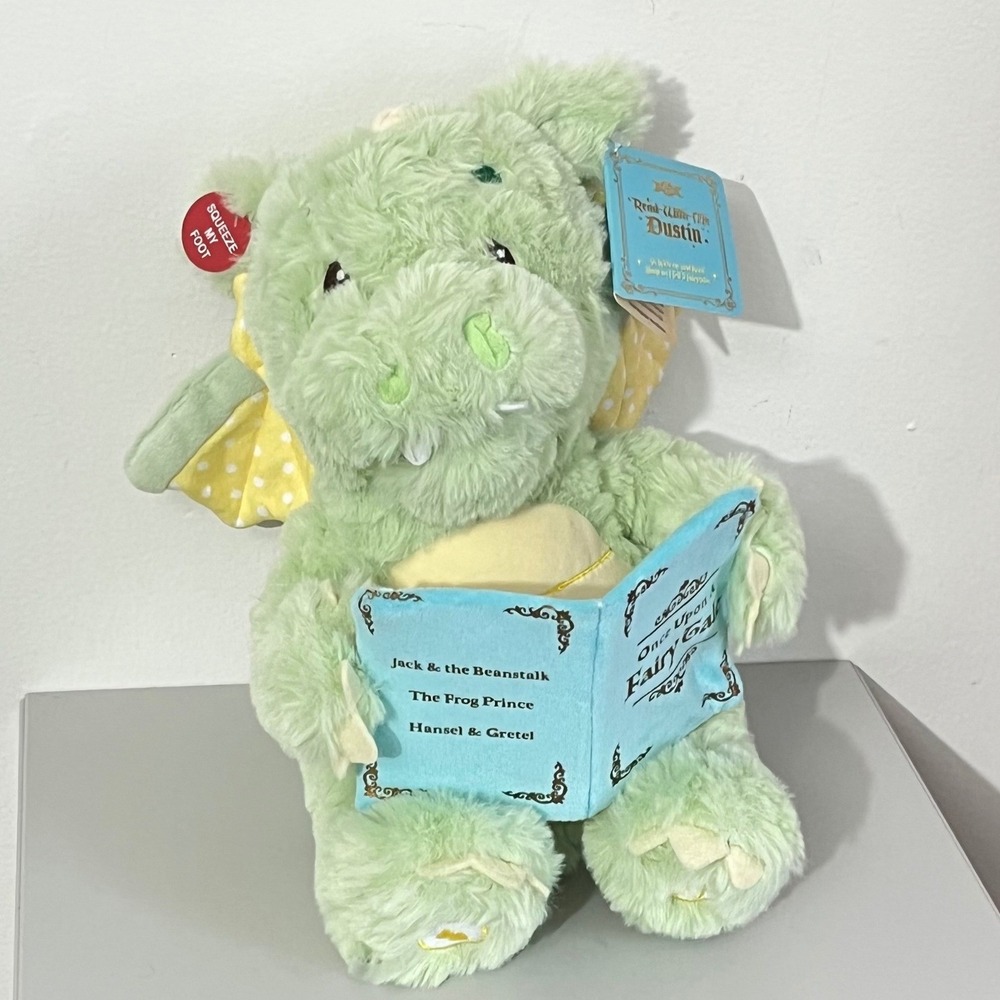 Cuddle Barn Dustin the Storytelling Dragon  Green Animated Plush Toy NEW